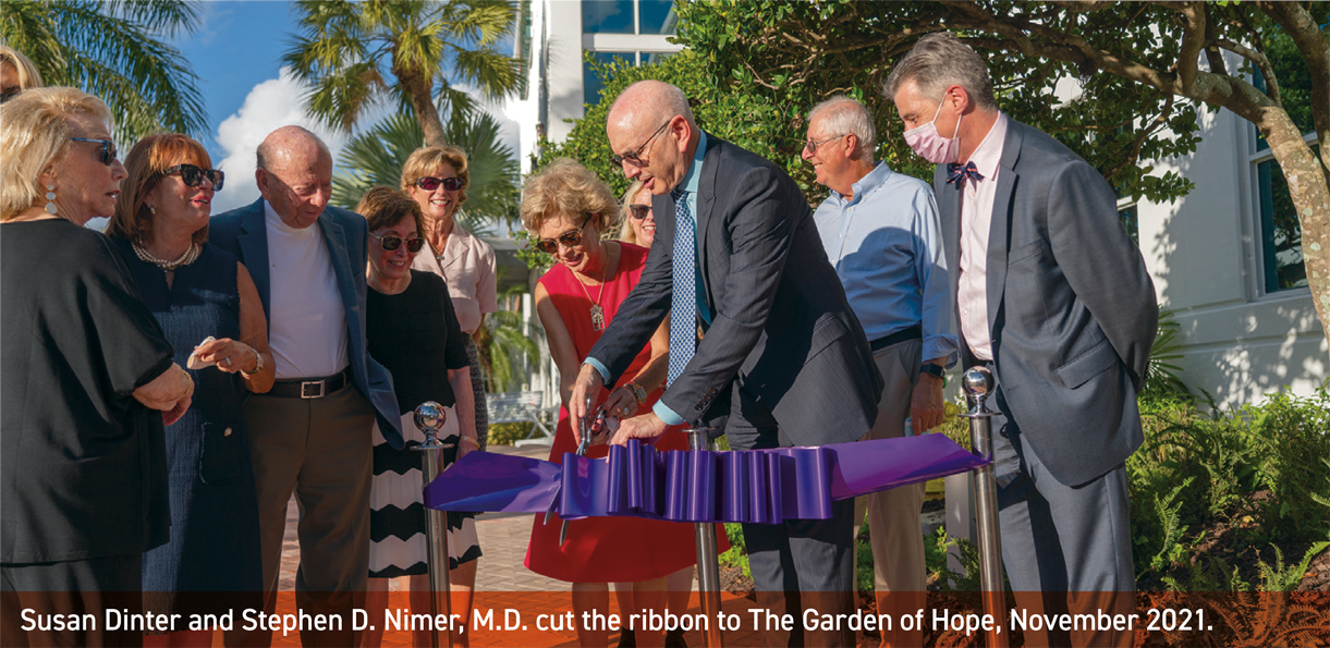 Susan Dinter and Stephen D. Nimer, M.D. cut the ribbon to The Garden of Hope, November 2021.