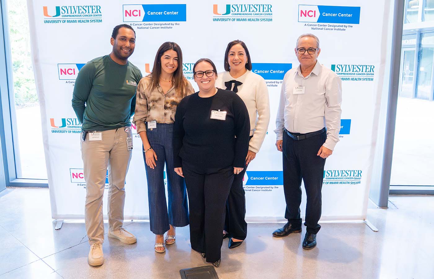 Left to right: Juan Manzueta, Project Manager; Natalia Cuevas, Sr. Manager, Administrative Operations, Dr. Nimer’s Office; Janel Mendez, Manager, Business Operations; Claudia Picado, Sr. Project Coordinator; and Luis Quesada, Sr. Accountant