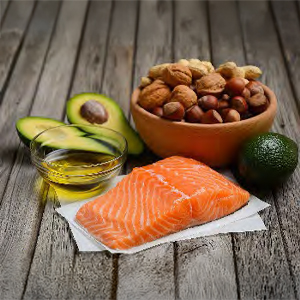 Avocado, nuts, salmon and healthy fats
