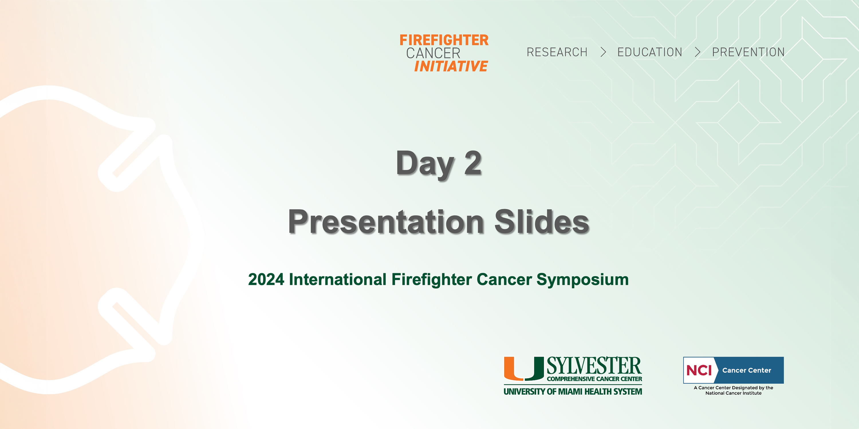 Decorative cover for the 2024 Firefighter Cancer Initiative Symposium, Day 2 Presentation Slides