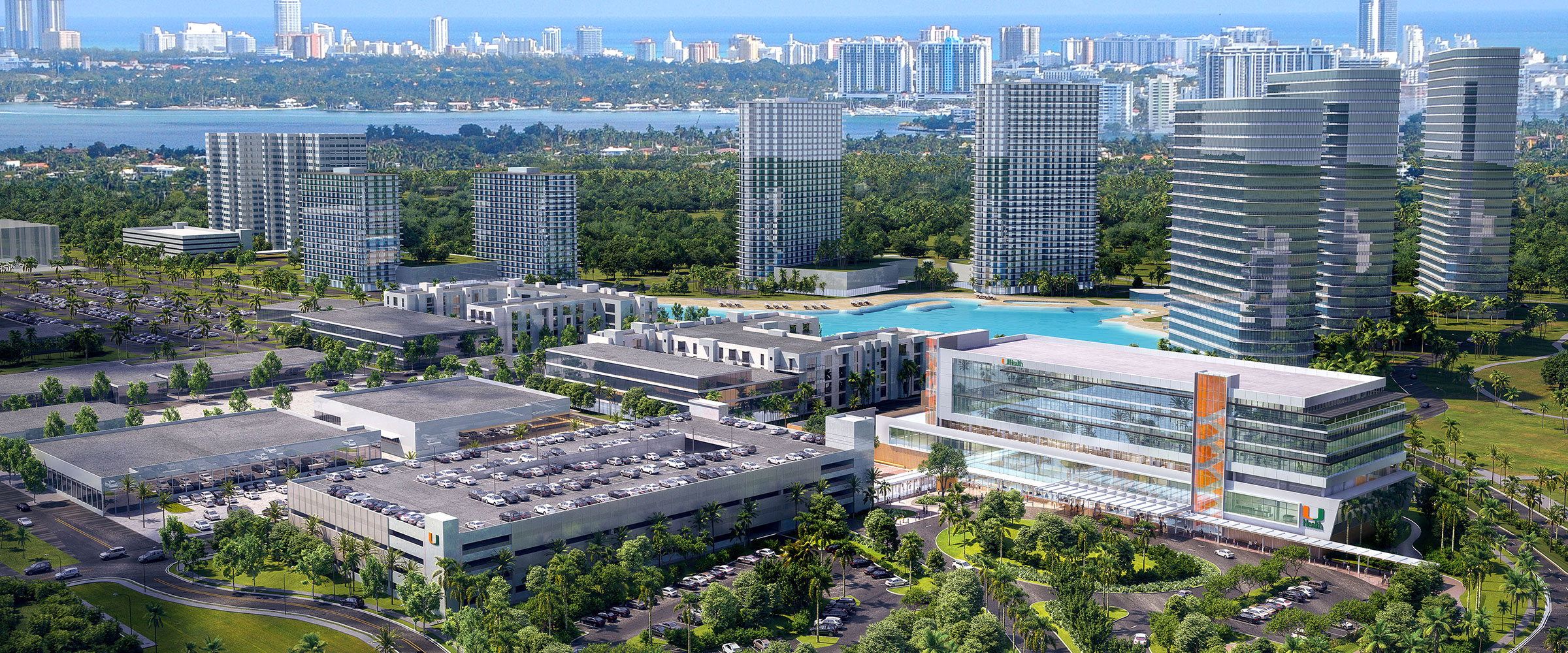 Aerial Architectural Rendering of UHealth at SoLé Mia in Aventura