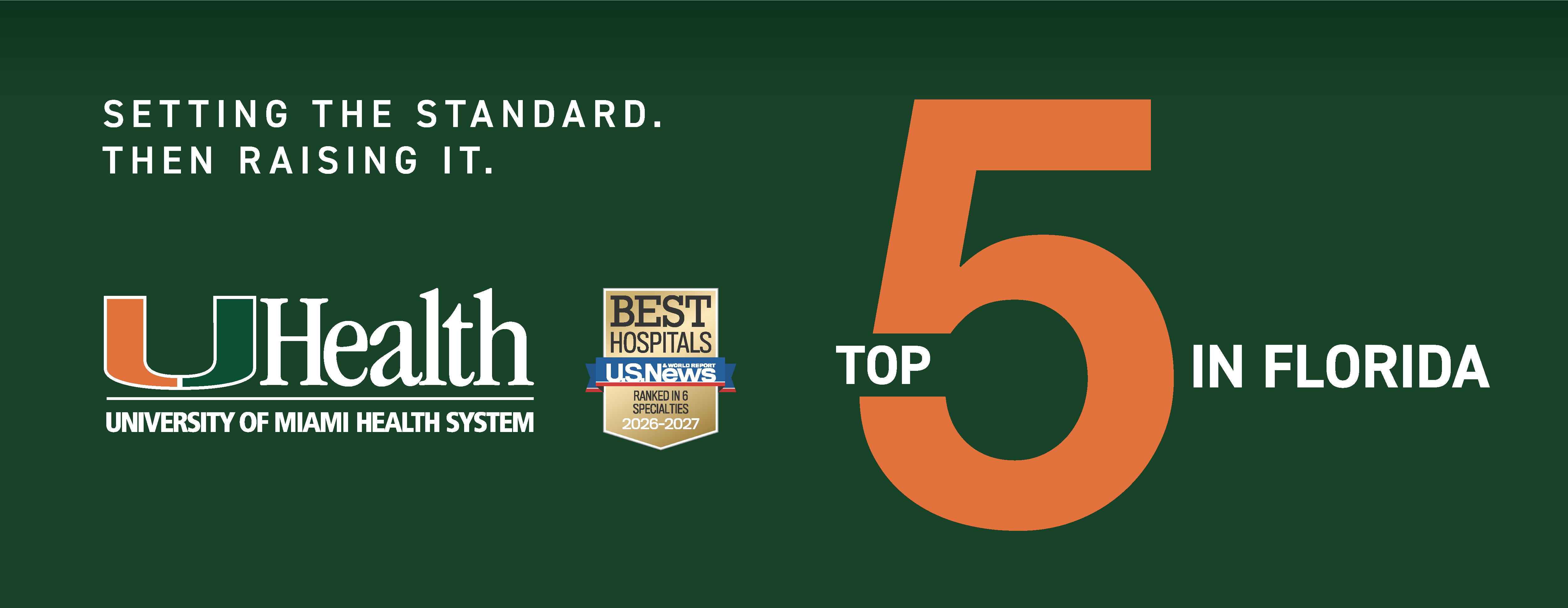 Setting the standard. Then raising it. UHealth - University of Miami Health System ranked 5th in Florida by U.S. News World Report 2026