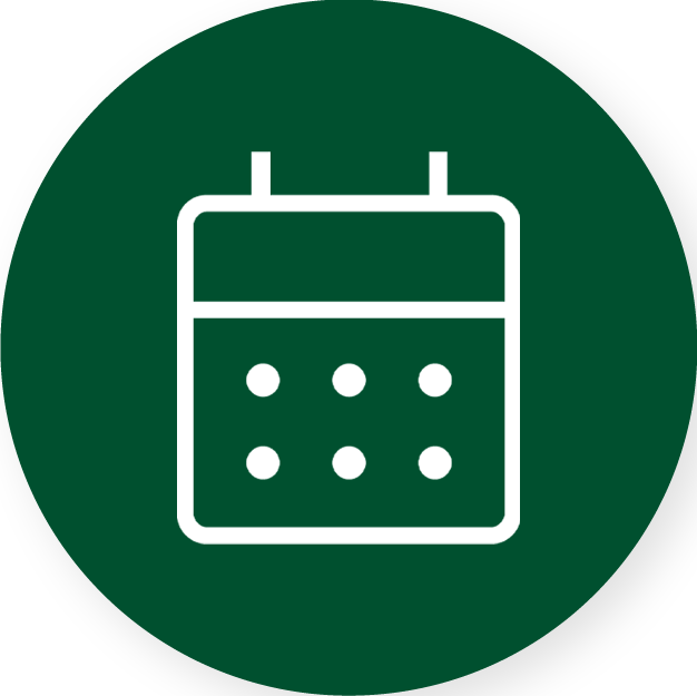 White calendar icon on a green background