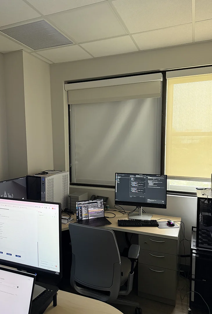 Lab workstation with desk and monitors