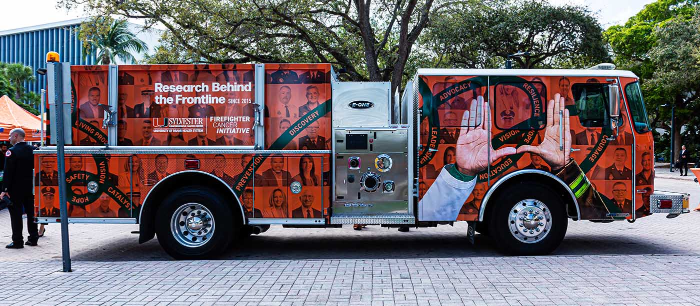 Fire Truck with UM branding on campus
