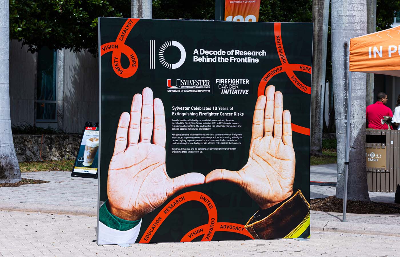 Placard about ongoing research on campus
