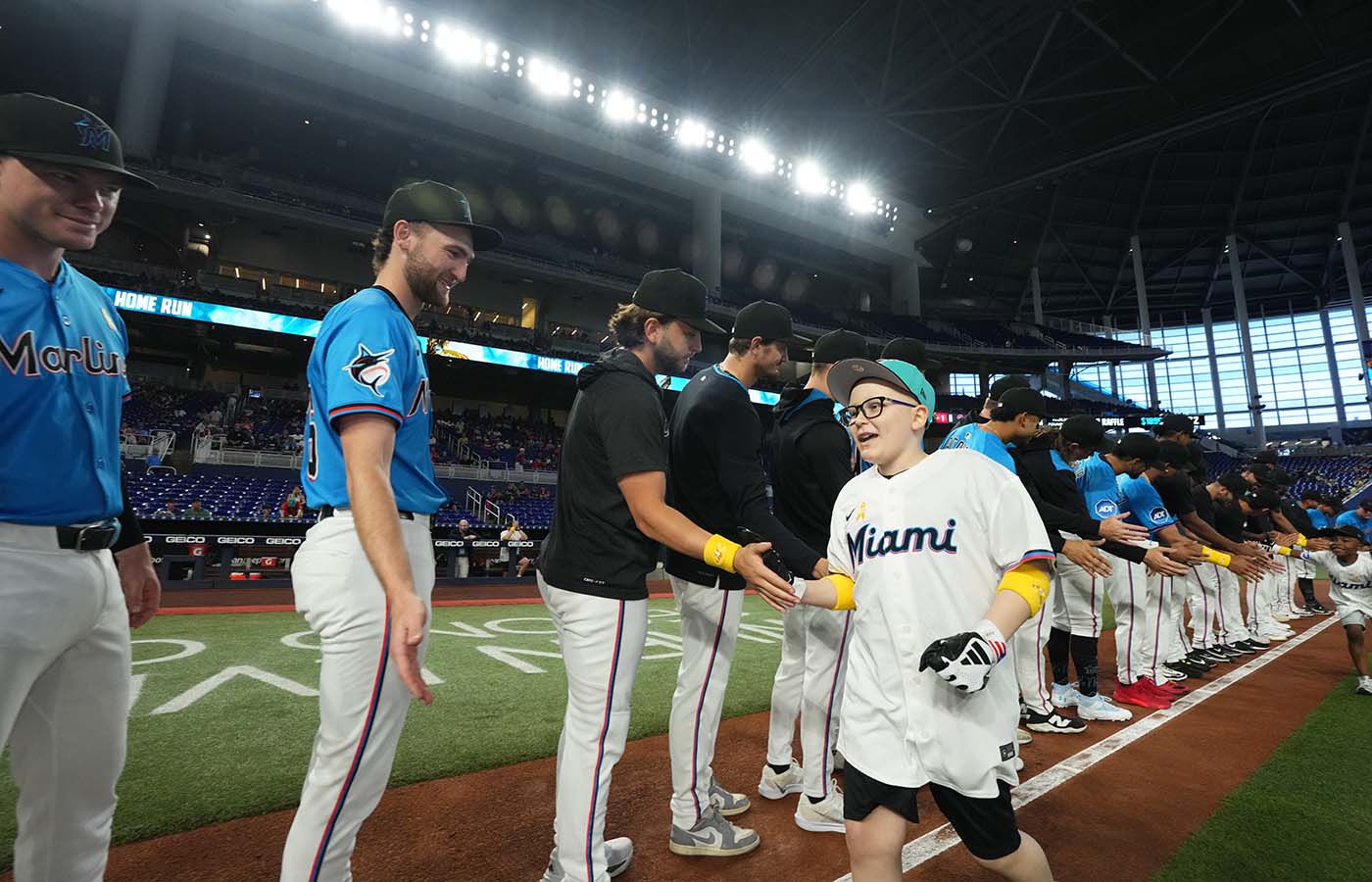 Diego Gonzalez ran the bases during a Miami Marlins Childhood Cancer Awareness game in September 2025.