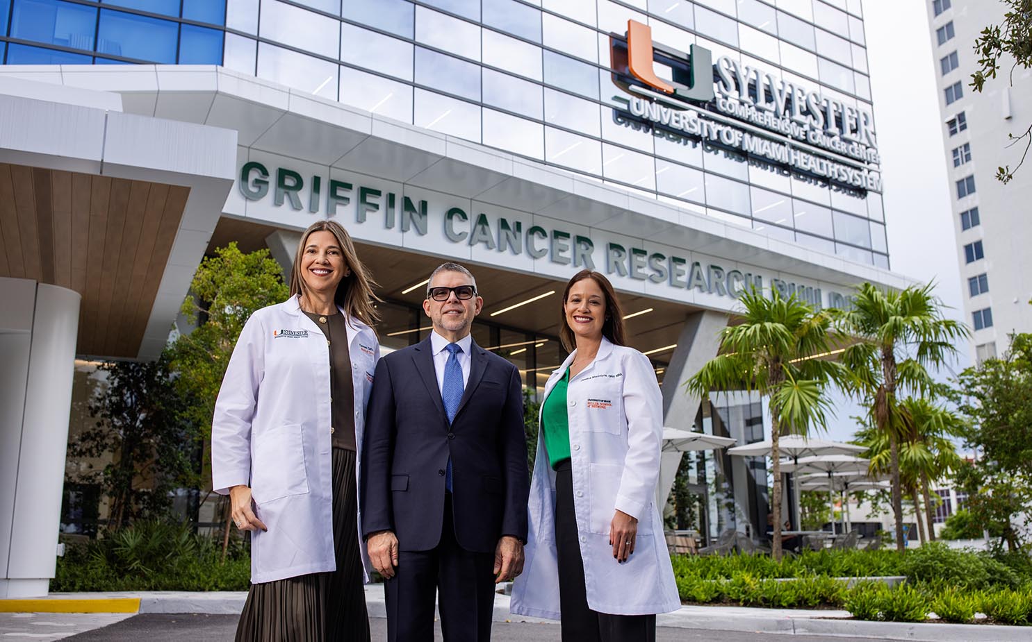 Sylvester Survivorship and Supportive Care Institute leaders (from left to right): Dr. Carmen Calfa, co-director and medical director; Dr. Frank Penedo, director; and Jessica MacIntyre, clinical operations lead.