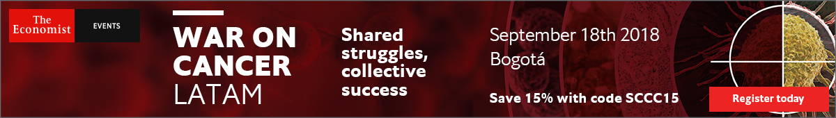 Promotional banner for The Economist War on Cancer LATAM