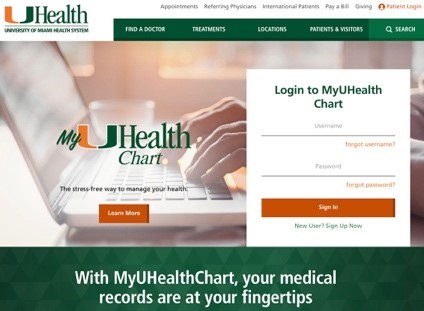 Screenshot for the login page to MyUHealth Chart