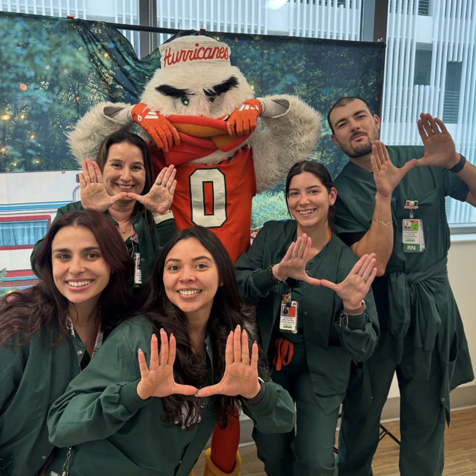 Group of nurses with Sebastian the Ibis