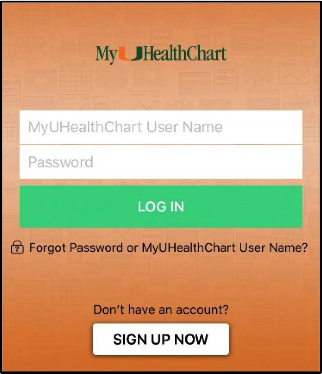 MyUHealth Cart login screen
