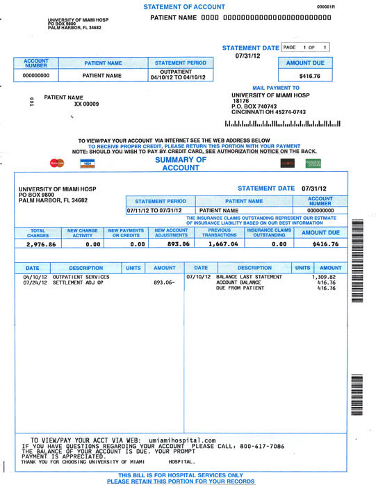 Sample bill from the University of Miami Health System