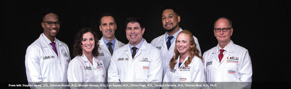 From left: Stephen Henry, D.O., Julianne Munoz, M.D., Michael Baraga, M.D., Lee Kaplan, M.D., Clifton Page, M.D., Carolyn Kienstra, M.D., Thomas Best, M.D., Ph.D.